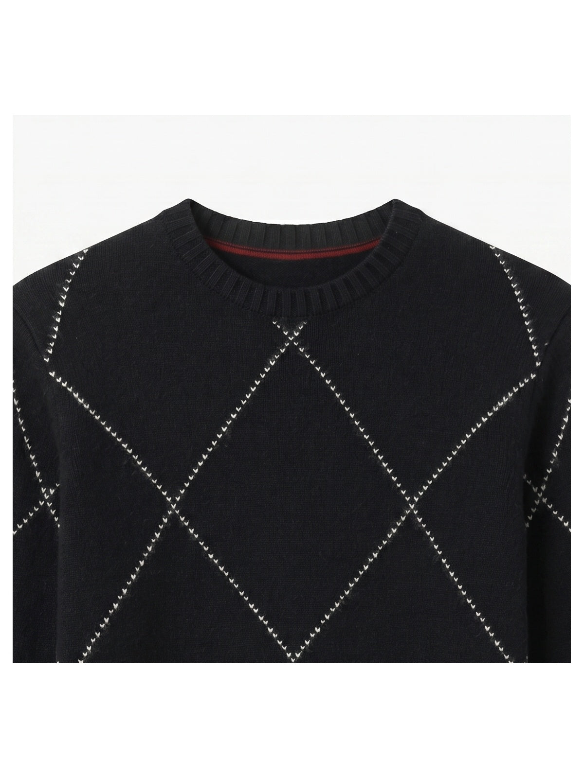 ZHILIFS | Men's Argyle Crew Neck Pullover — Black