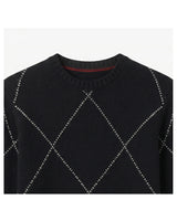 ZHILIFS | Men's Argyle Crew Neck Pullover — Black
