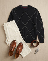 ZHILIFS | Men's Argyle Crew Neck Pullover — Black