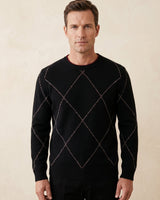 ZHILIFS | Men's Argyle Crew Neck Pullover — Black