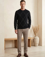 ZHILIFS | Men's Argyle Crew Neck Pullover — Black