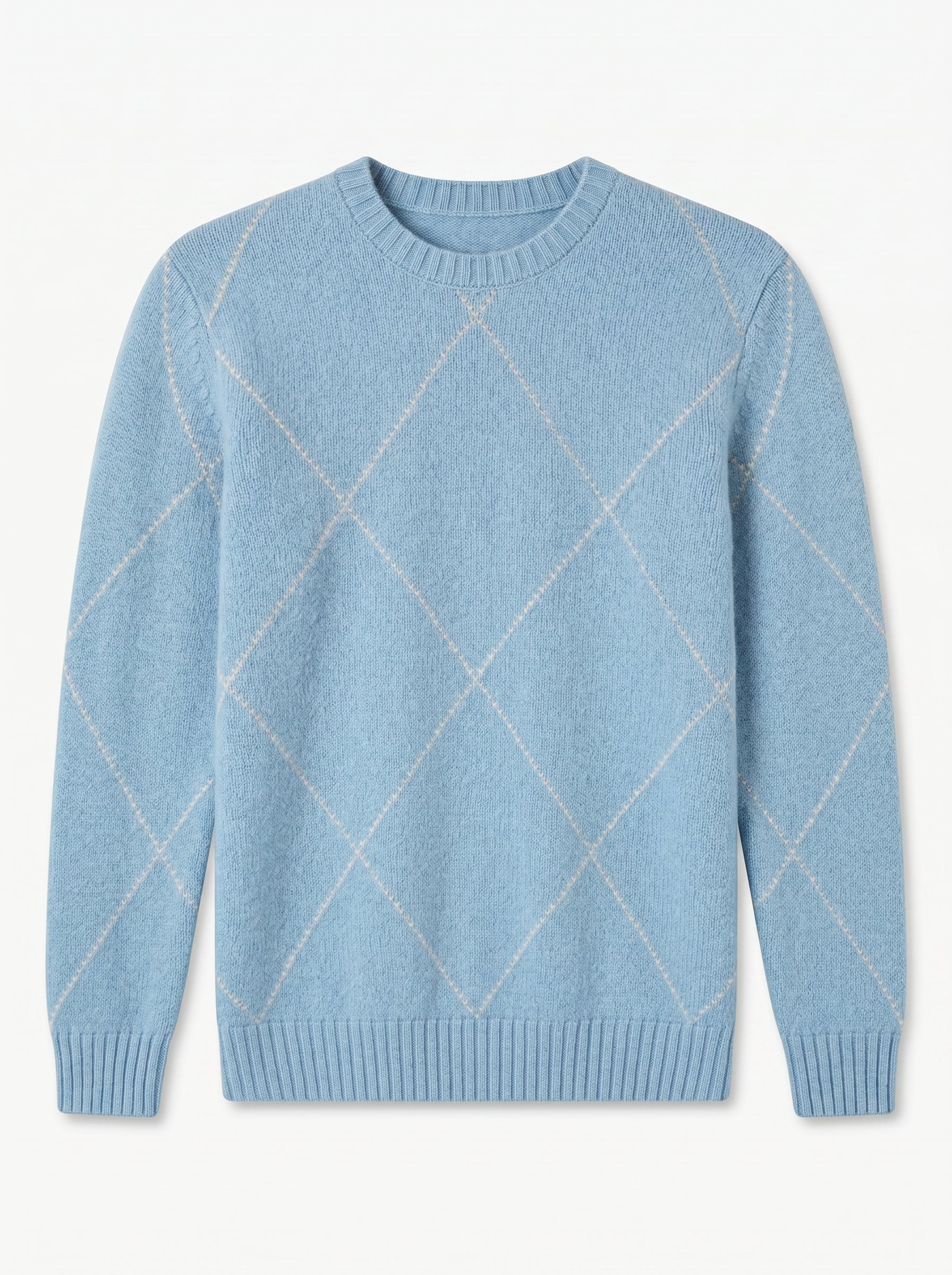 ZHILIFS | Men's Argyle Crew Neck Pullover — Sky blue