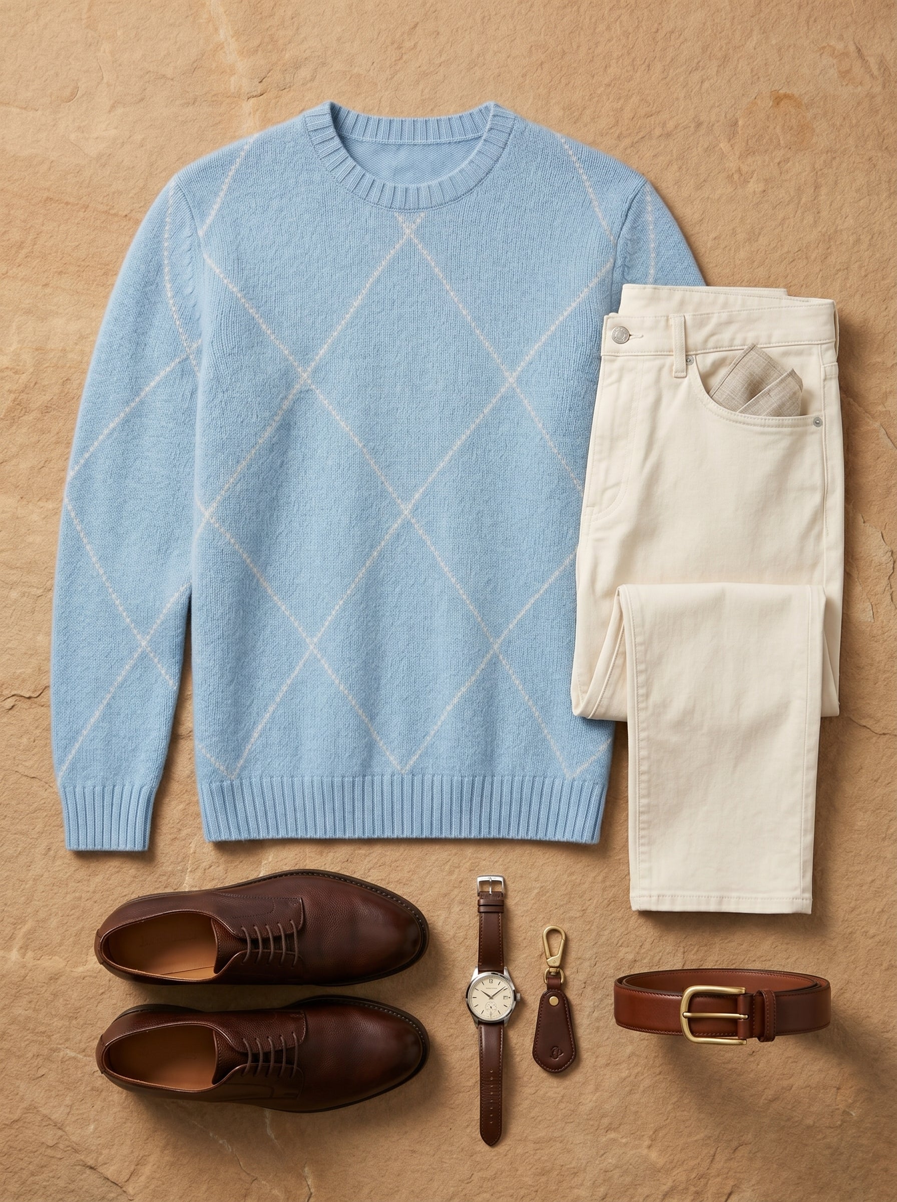 ZHILIFS | Men's Argyle Crew Neck Pullover — Sky blue