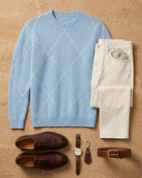 ZHILIFS | Men's Argyle Crew Neck Pullover — Sky blue