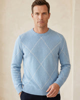 ZHILIFS | Men's Argyle Crew Neck Pullover — Sky blue