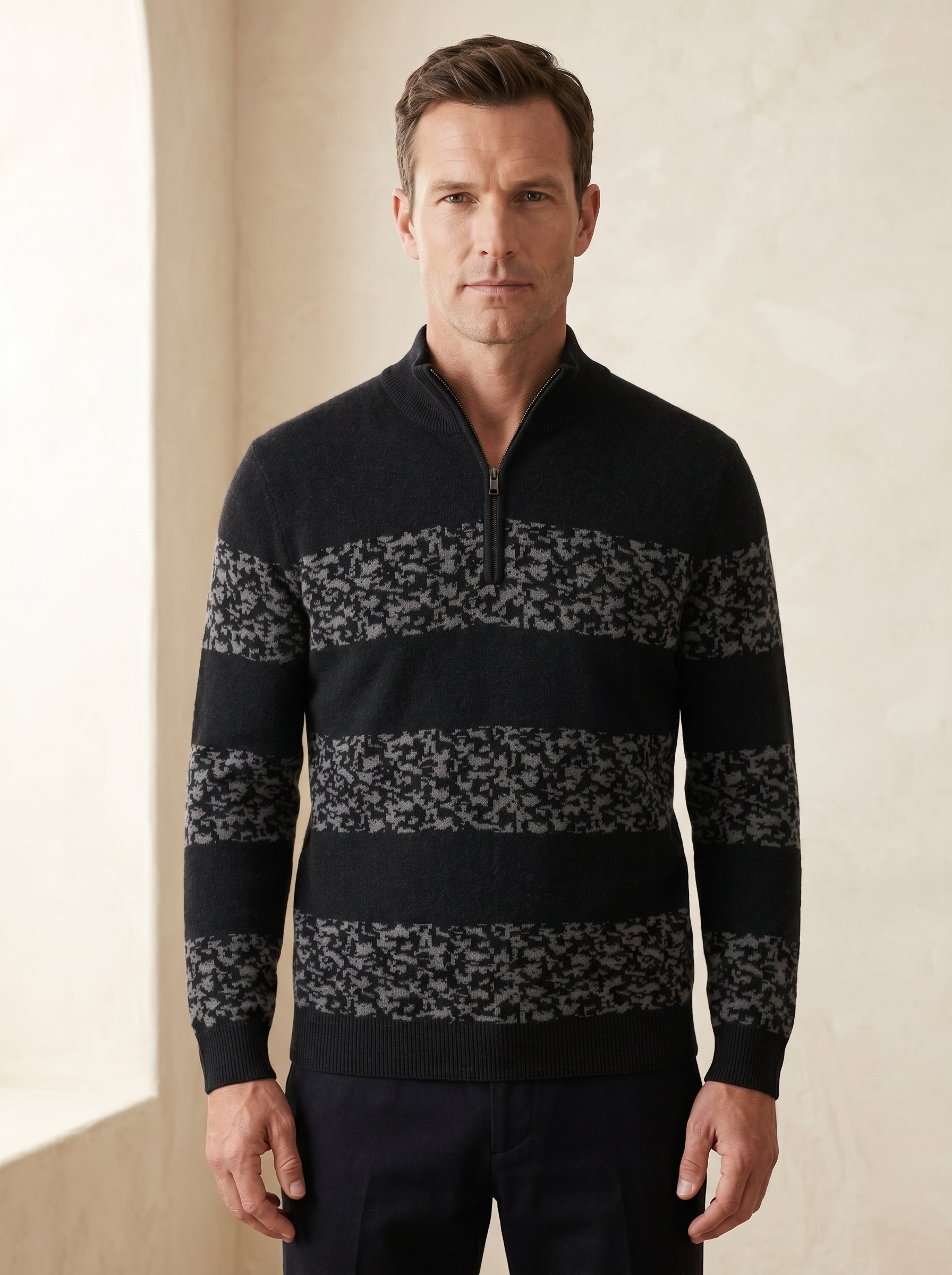 ZHILIFS | Men's Quarter Zip Mock Neck Pullover — Black