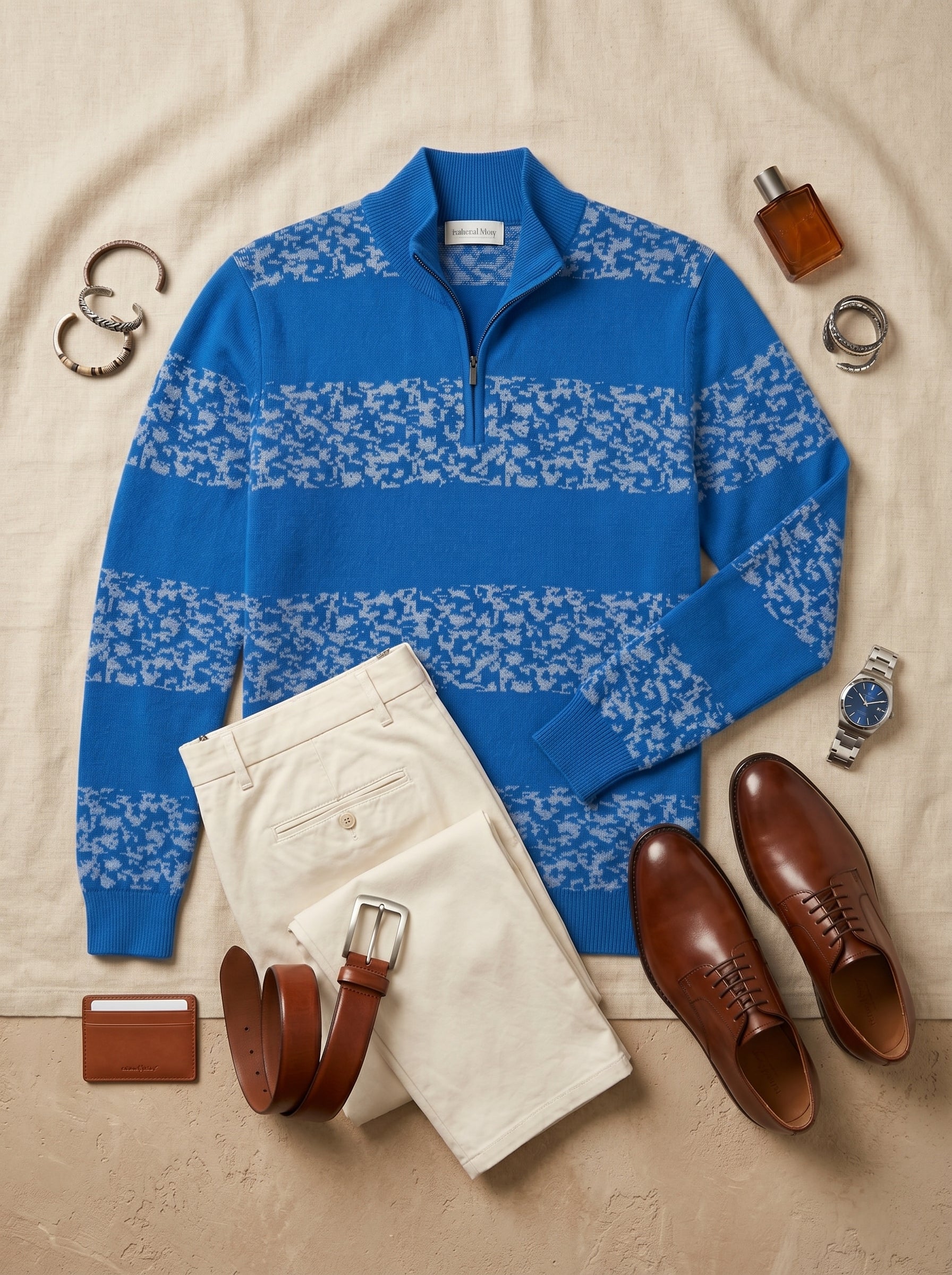 ZHILIFS | Men's Quarter Zip Mock Neck Pullover — Blue