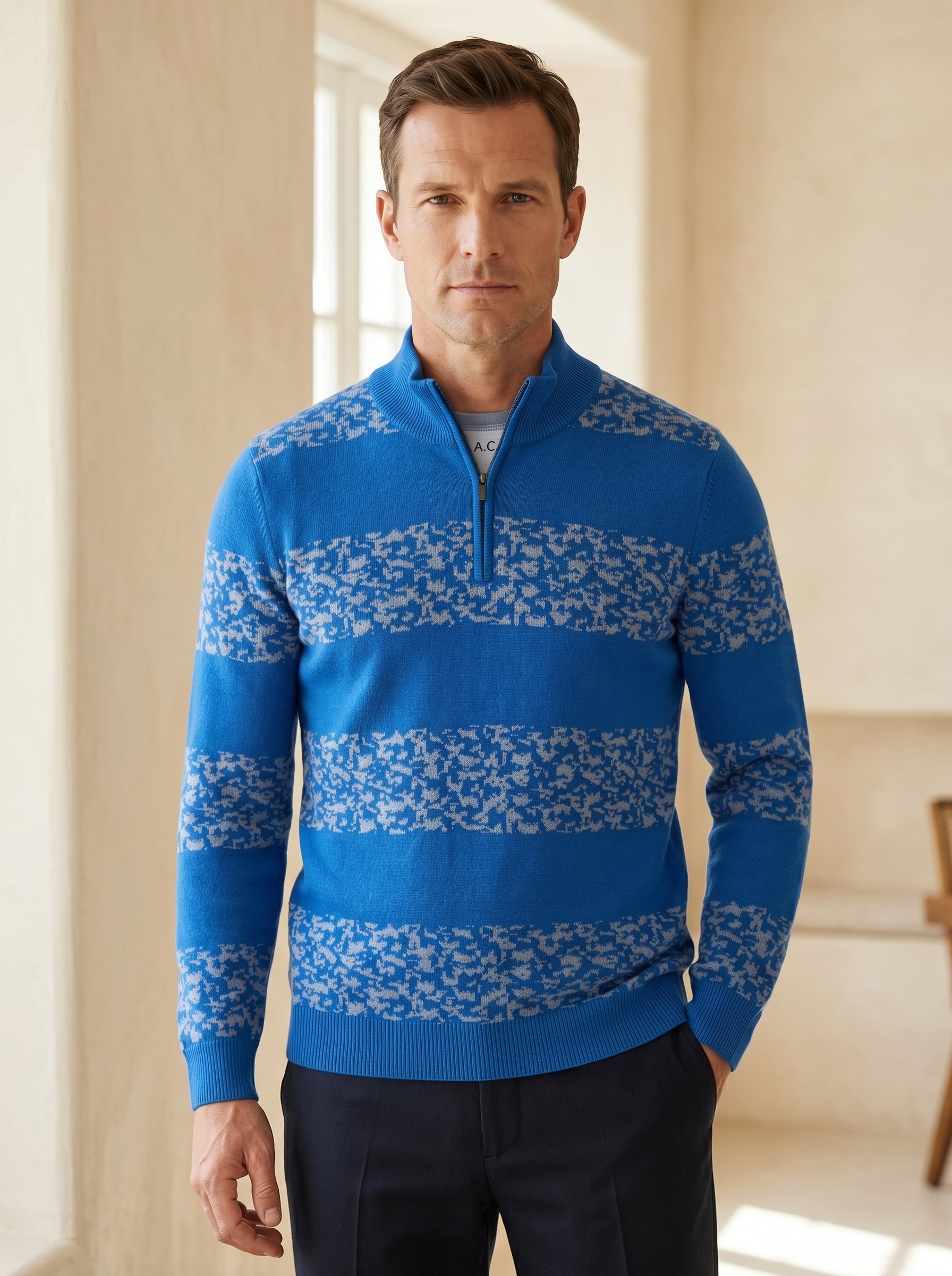 ZHILIFS | Men's Quarter Zip Mock Neck Pullover — Blue