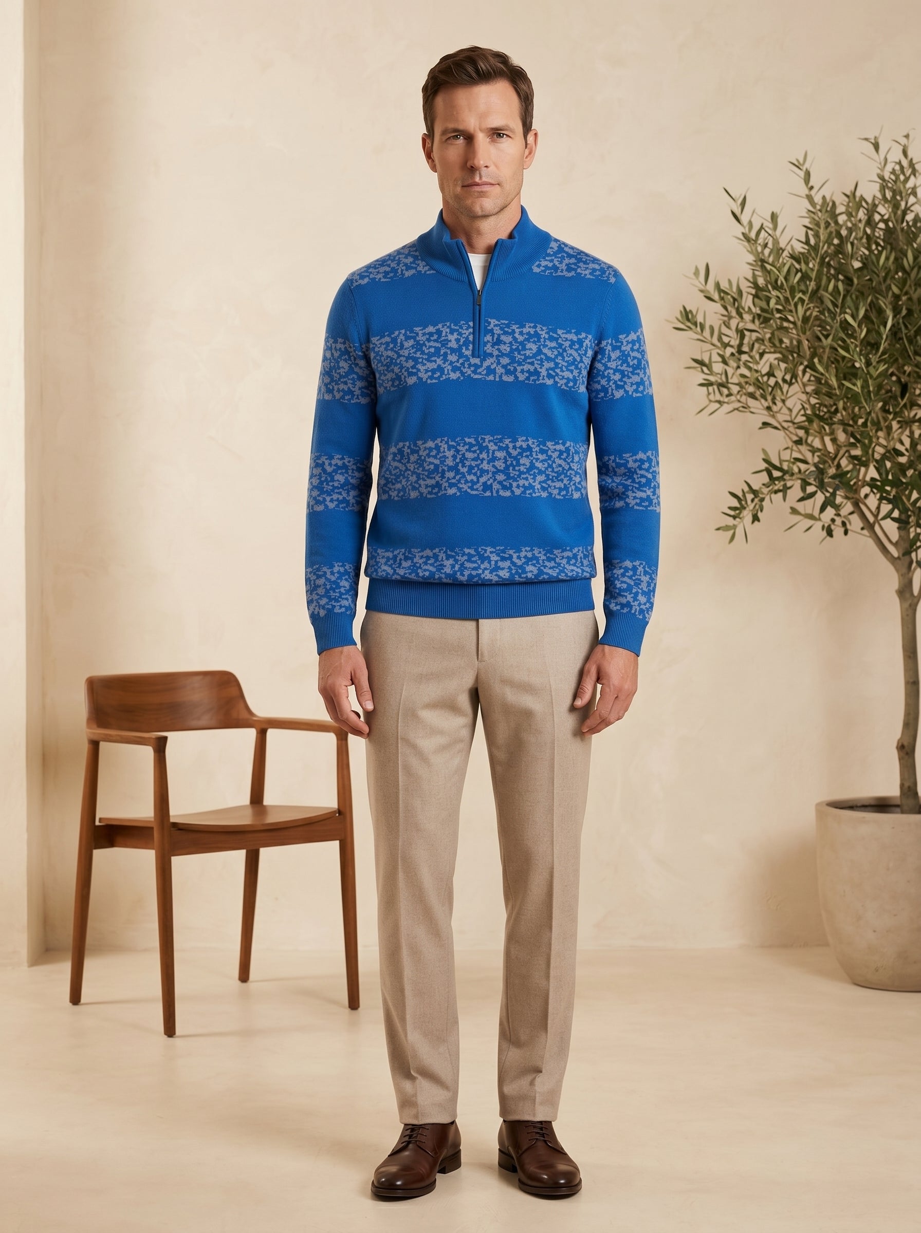 ZHILIFS | Men's Quarter Zip Mock Neck Pullover — Blue