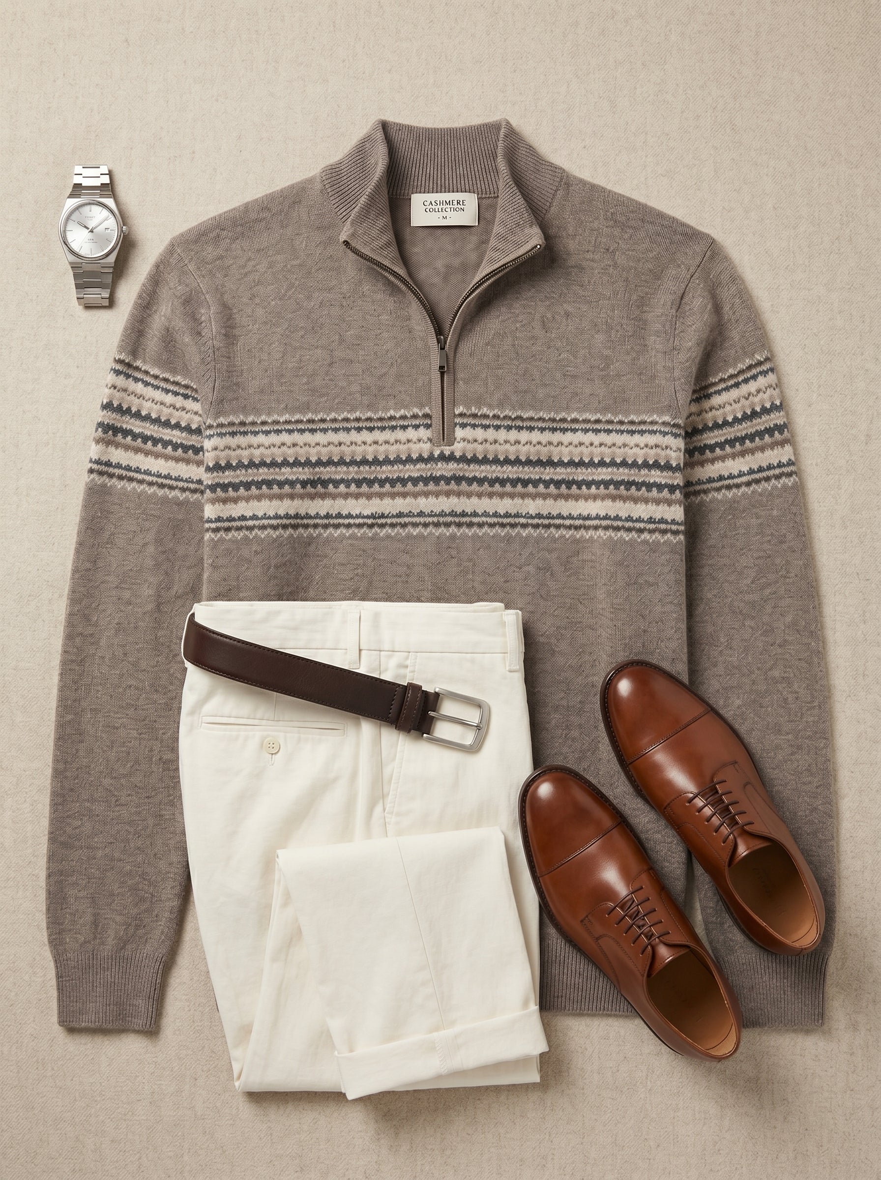 ZHILIFS | Men's Quarter Zip Mock Neck Pullover — Brown