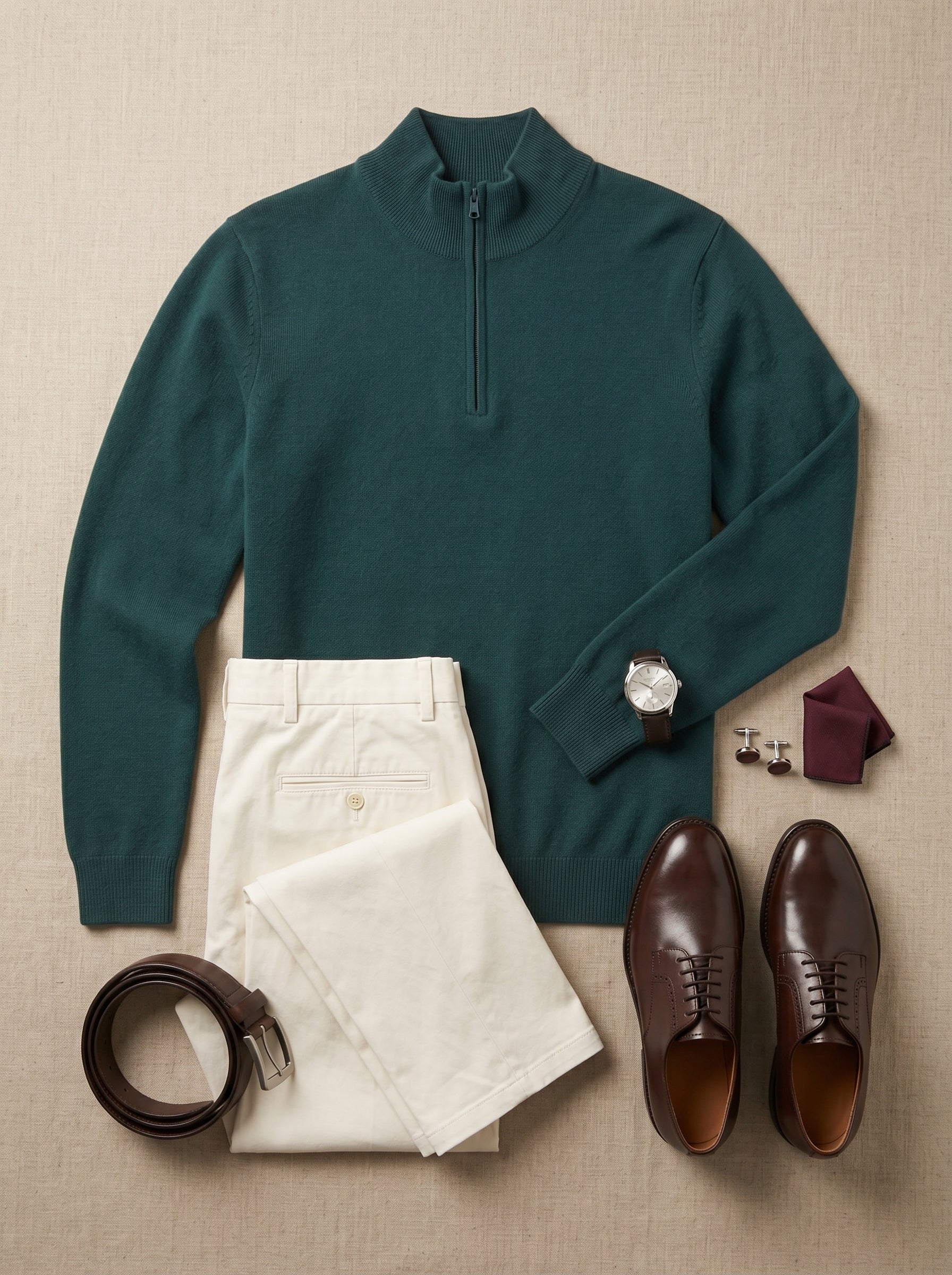 ZHILIFS | Men's Quarter Zip Mock Neck Pullover — Dark green