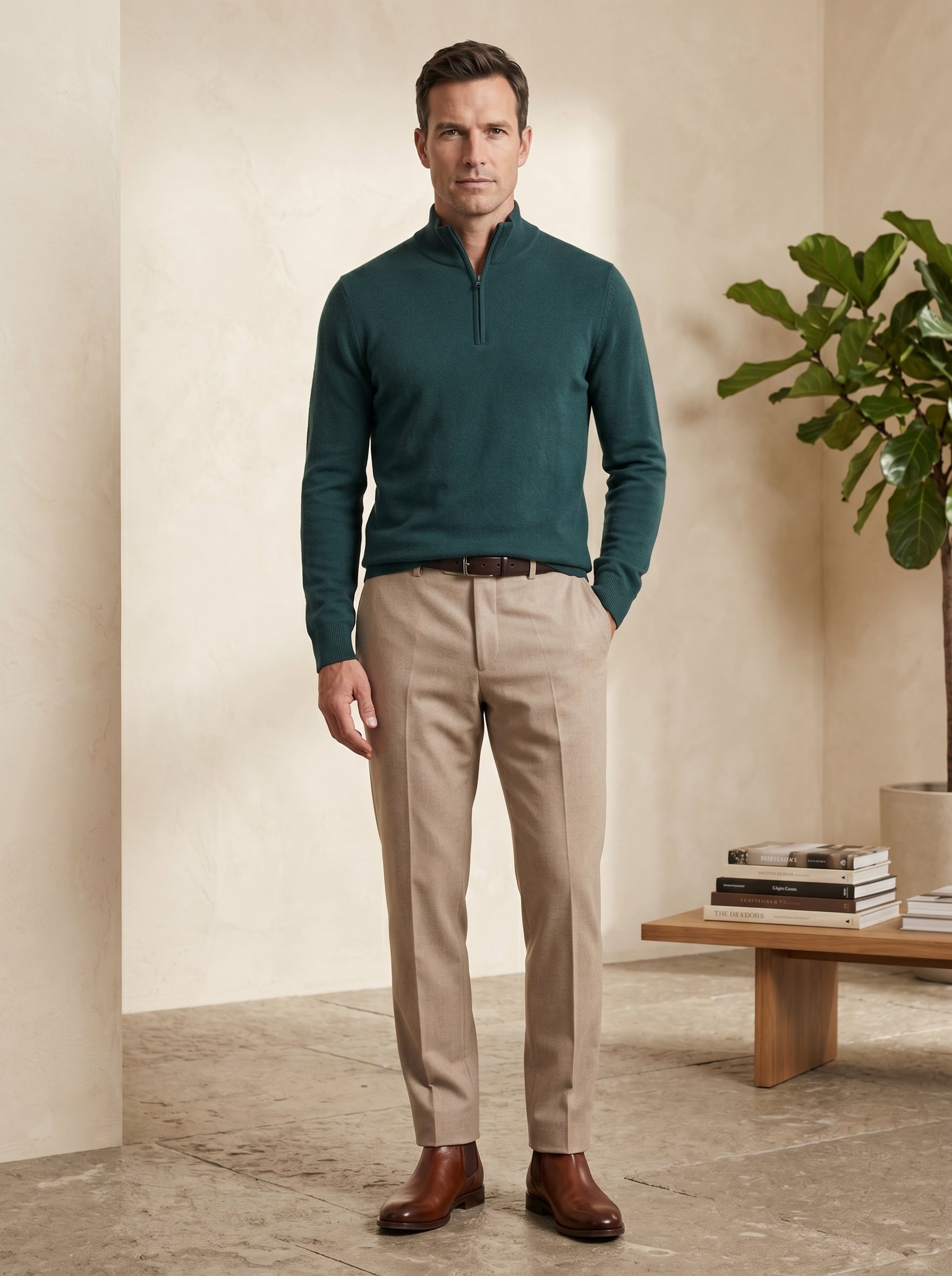 ZHILIFS | Men's Quarter Zip Mock Neck Pullover — Dark green