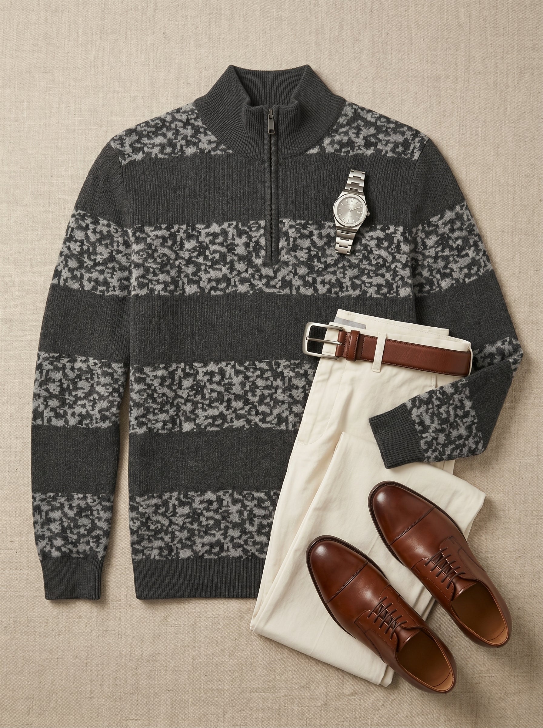 ZHILIFS | Men's Quarter Zip Mock Neck Pullover — Grey