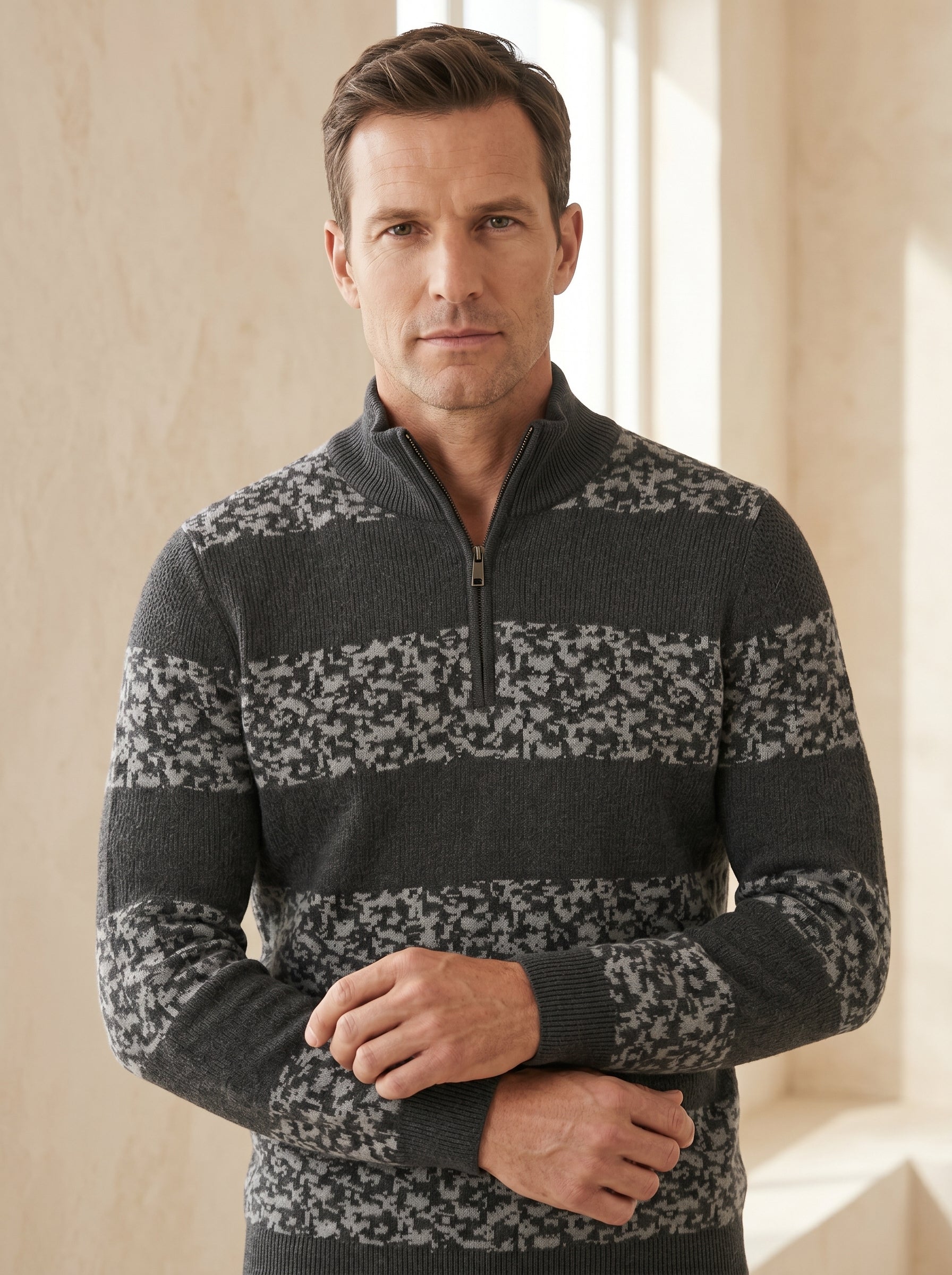 ZHILIFS | Men's Quarter Zip Mock Neck Pullover — Grey