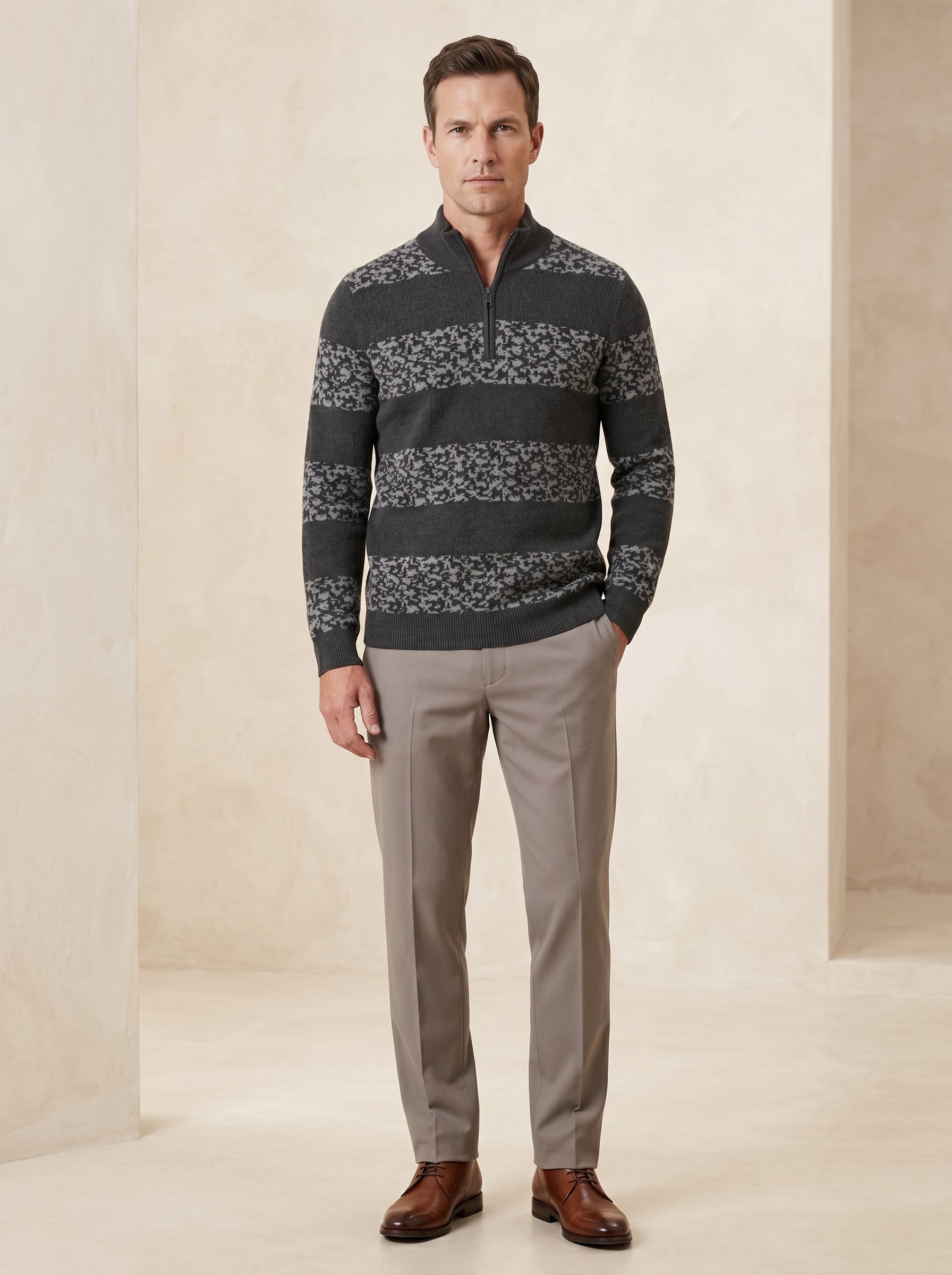 ZHILIFS | Men's Quarter Zip Mock Neck Pullover — Grey