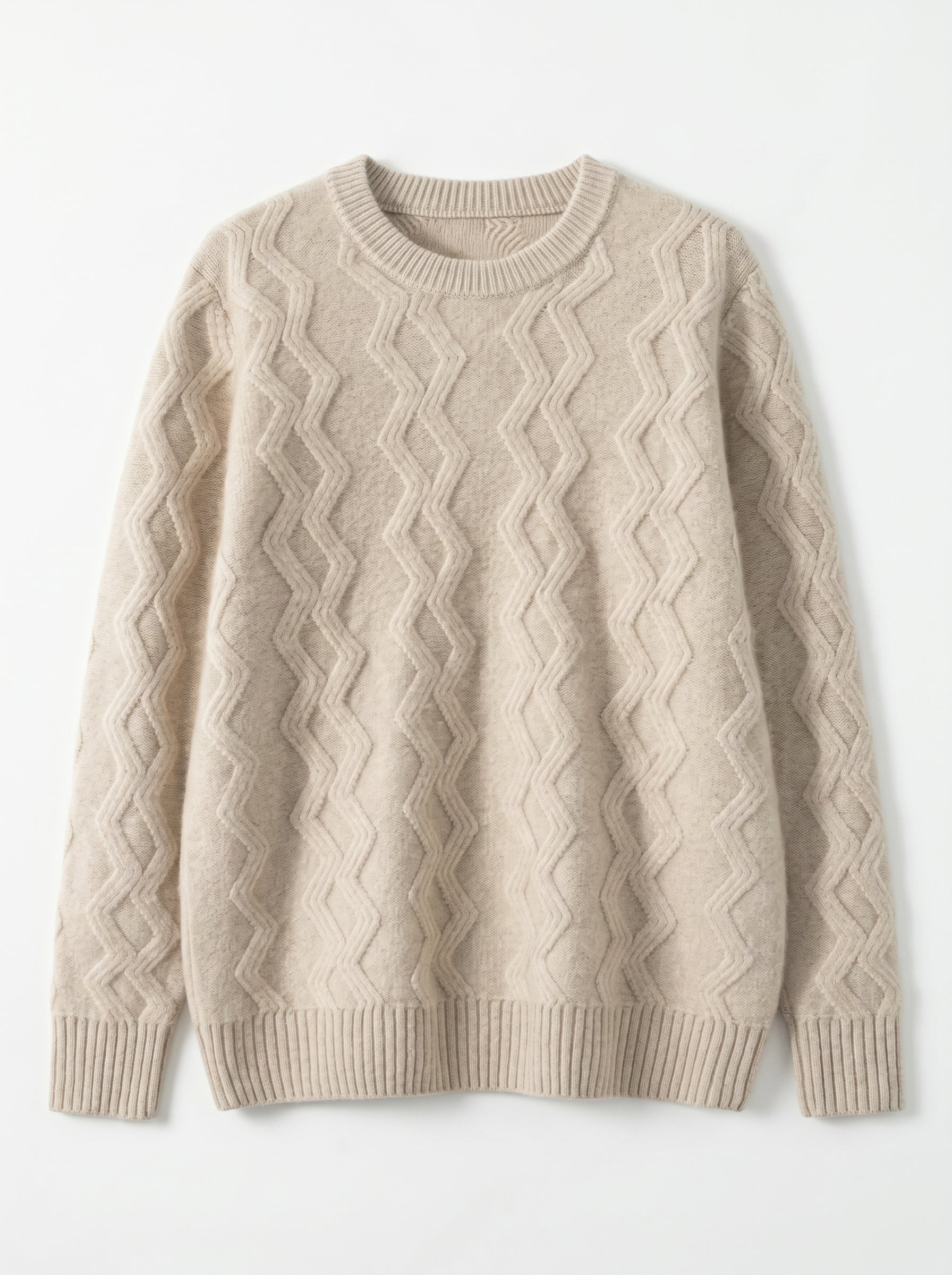 ZHILIFS | Men's Cable Crew Neck Pullover — Beige