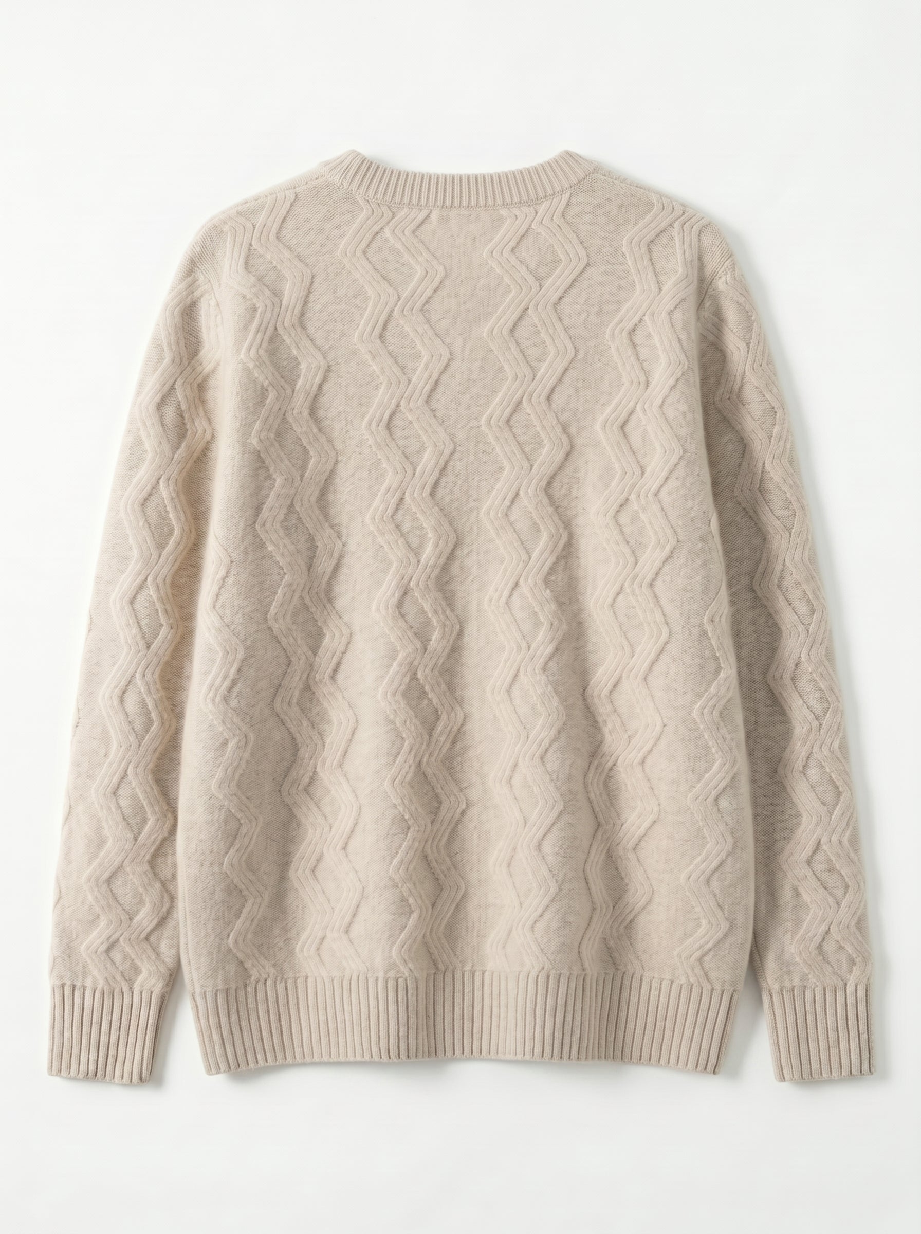 ZHILIFS | Men's Cable Crew Neck Pullover — Beige