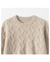ZHILIFS | Men's Cable Crew Neck Pullover — Beige