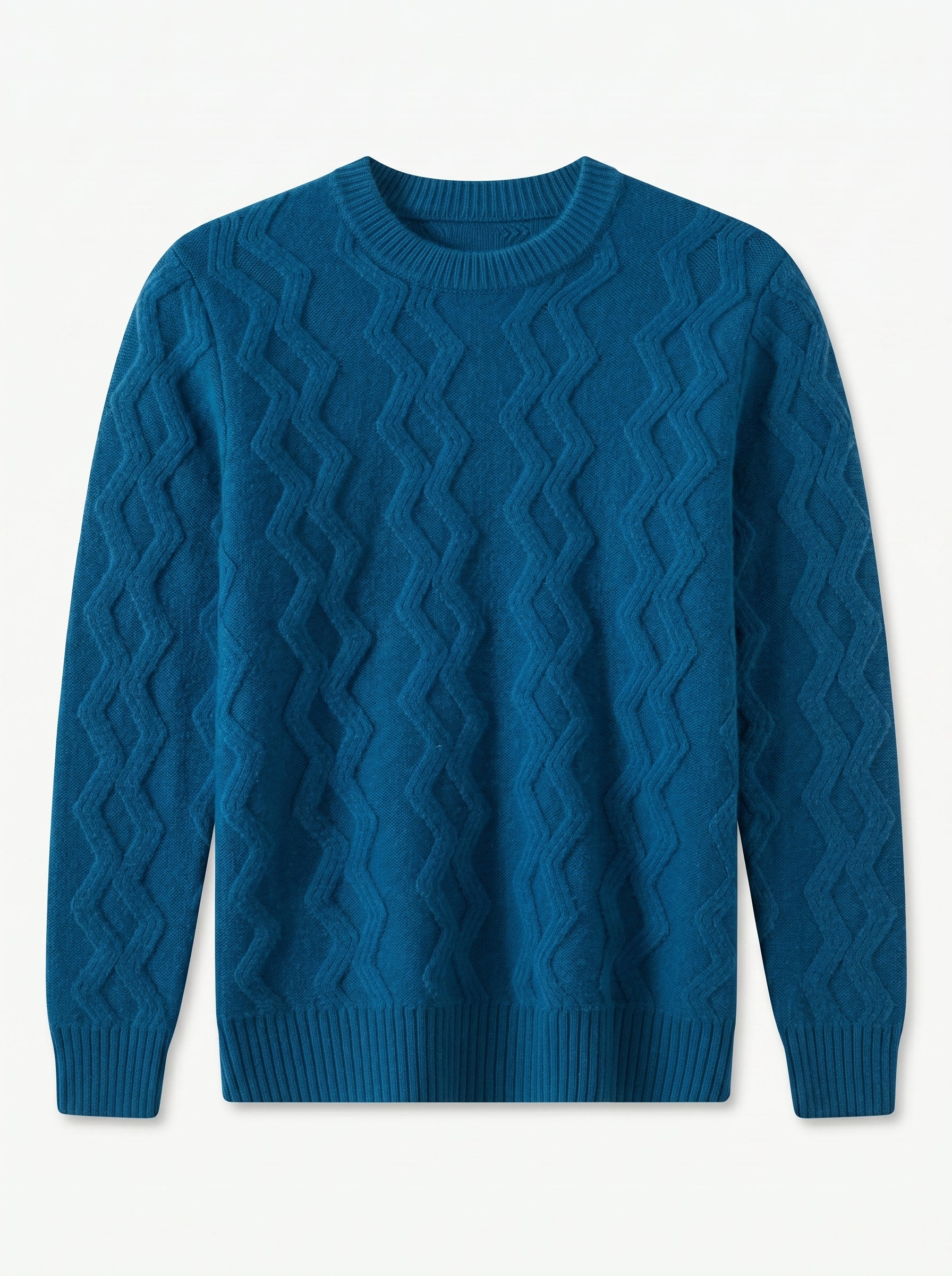 ZHILIFS | Men's Cable Crew Neck Pullover — Blue