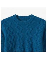 ZHILIFS | Men's Cable Crew Neck Pullover — Blue