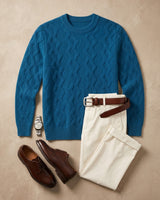 ZHILIFS | Men's Cable Crew Neck Pullover — Blue