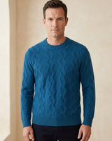 ZHILIFS | Men's Cable Crew Neck Pullover — Blue