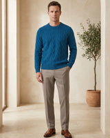 ZHILIFS | Men's Cable Crew Neck Pullover — Blue