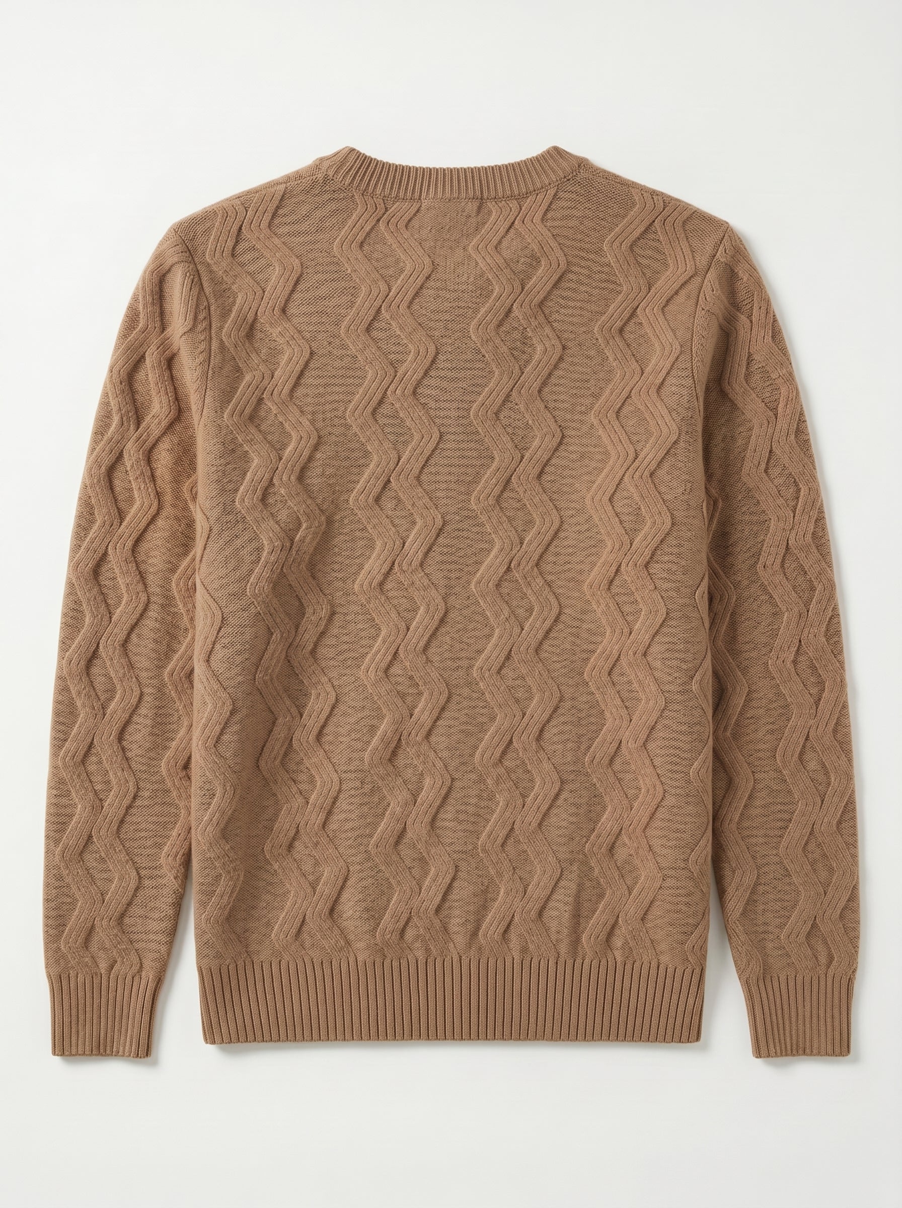 ZHILIFS | Men's Cable Crew Neck Pullover — Brown