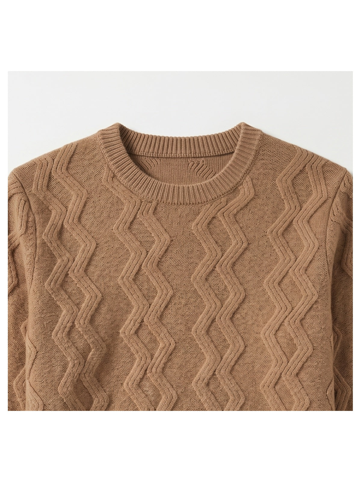 ZHILIFS | Men's Cable Crew Neck Pullover — Brown