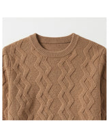 ZHILIFS | Men's Cable Crew Neck Pullover — Brown