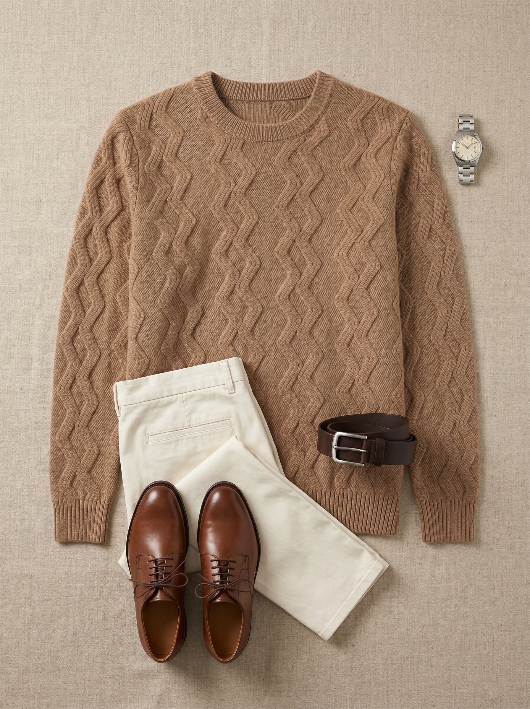 ZHILIFS | Men's Cable Crew Neck Pullover — Brown