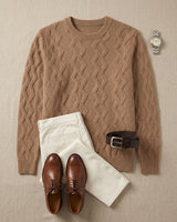 ZHILIFS | Men's Cable Crew Neck Pullover — Brown