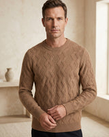 ZHILIFS | Men's Cable Crew Neck Pullover — Brown
