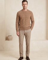 ZHILIFS | Men's Cable Crew Neck Pullover — Brown