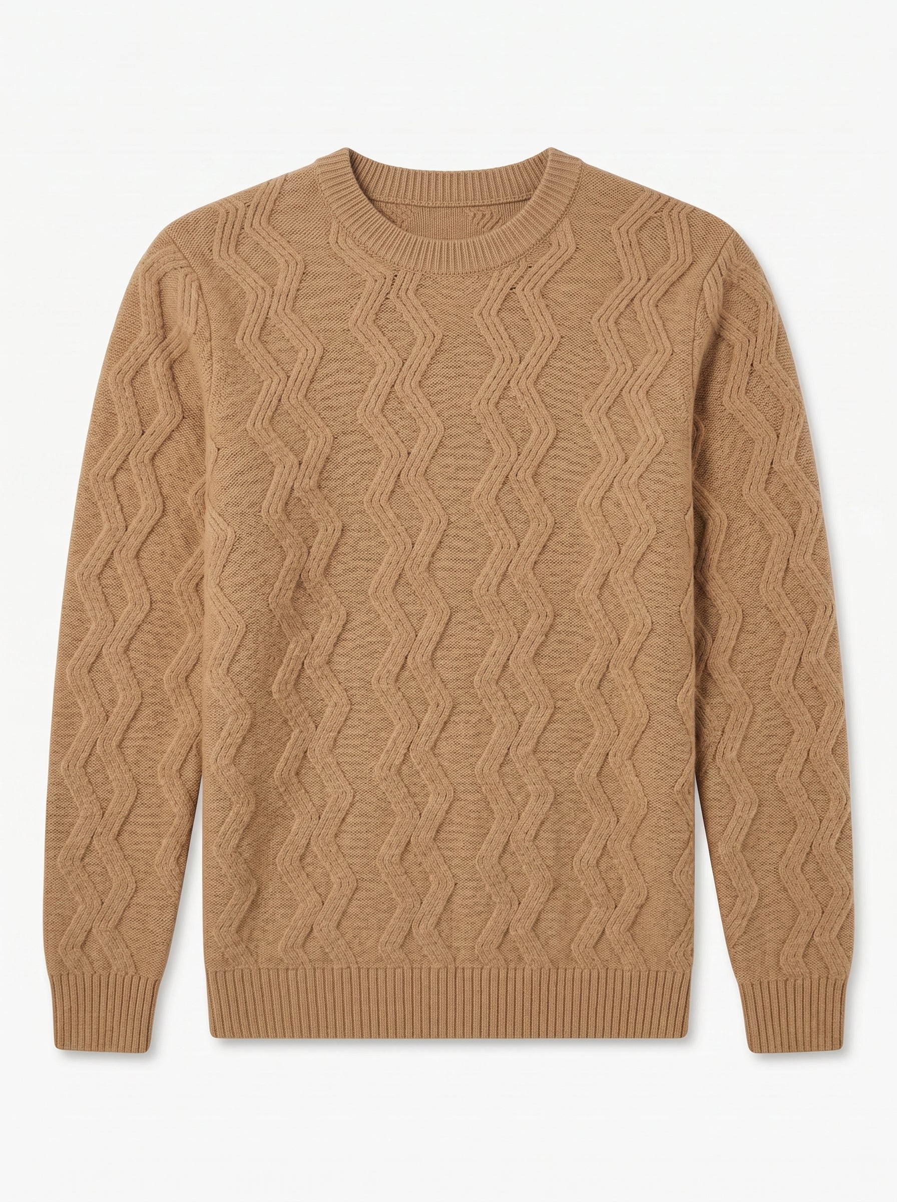 ZHILIFS | Men's Cable Crew Neck Pullover — Camel