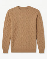 ZHILIFS | Men's Cable Crew Neck Pullover — Camel