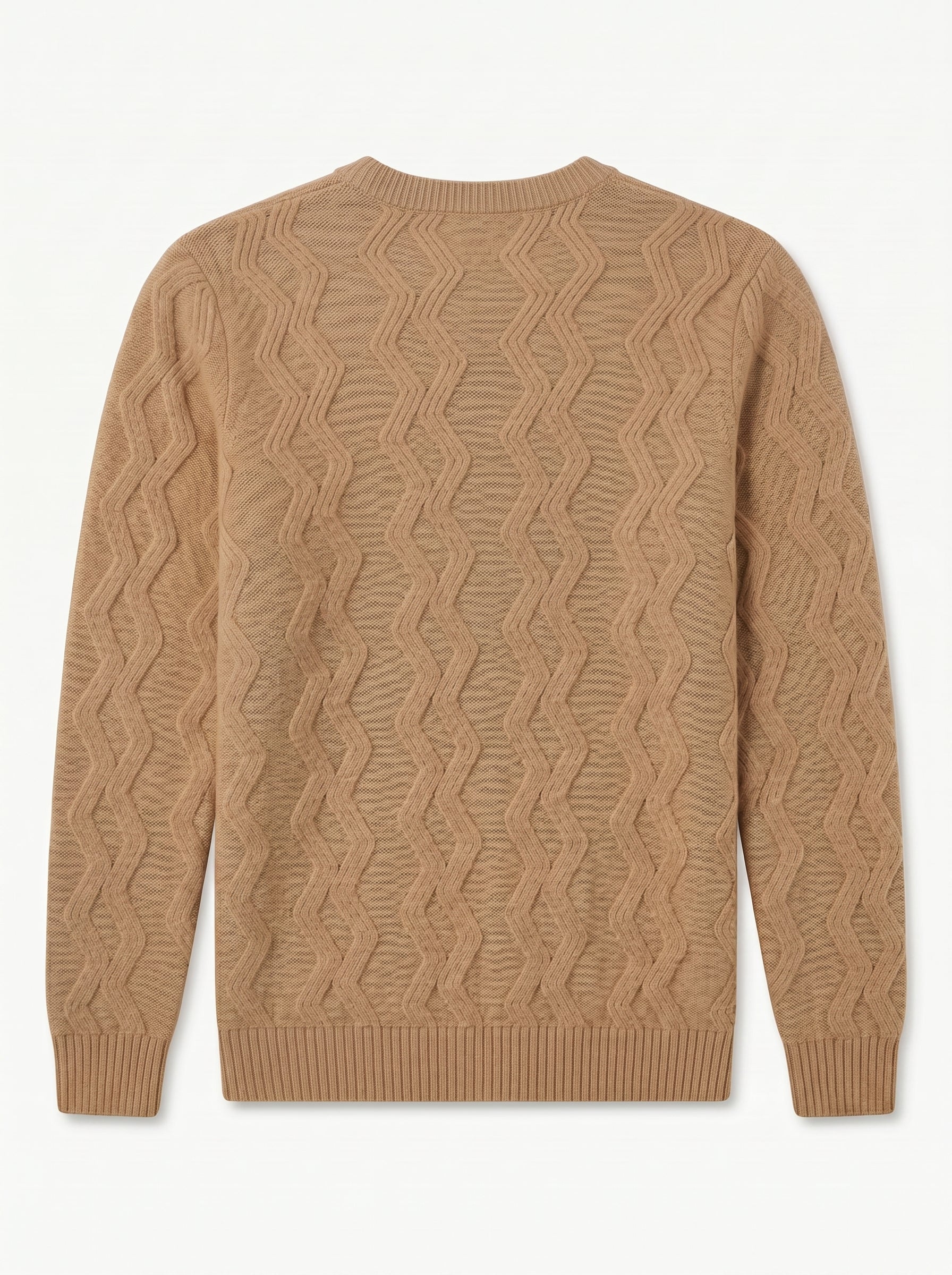 ZHILIFS | Men's Cable Crew Neck Pullover — Camel