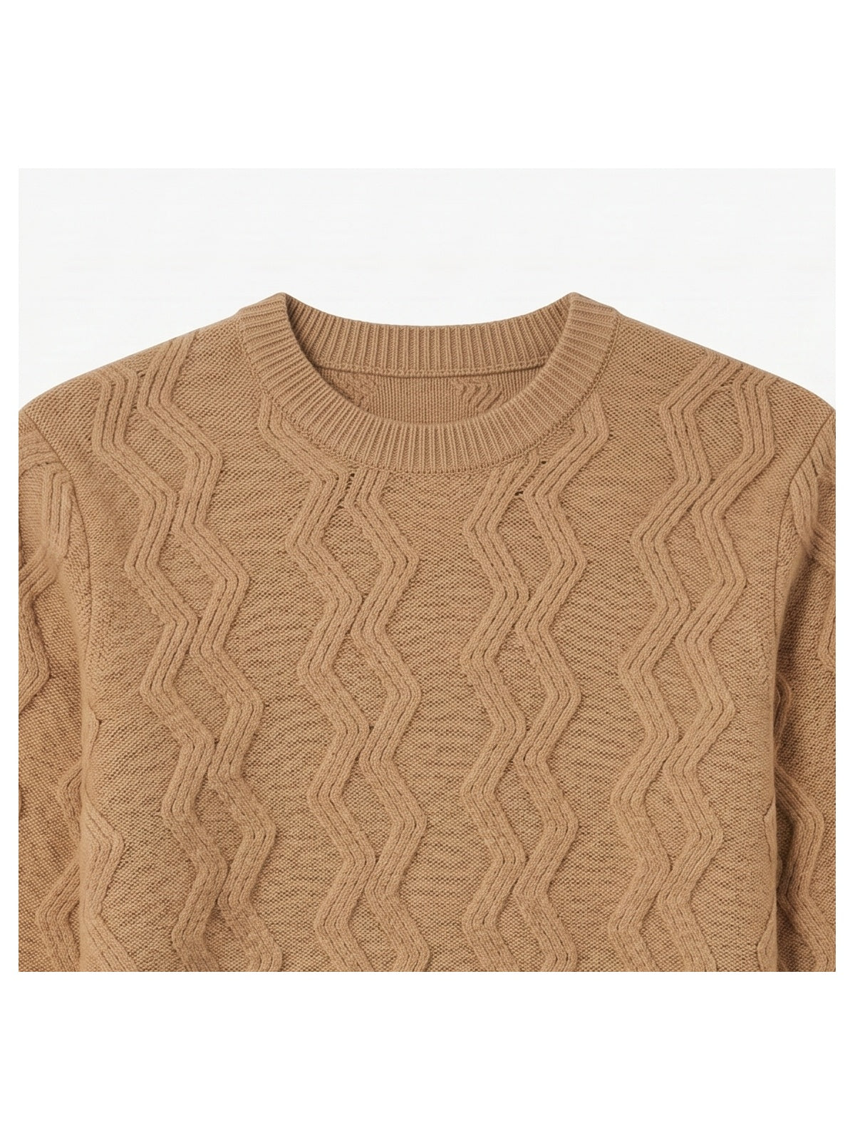 ZHILIFS | Men's Cable Crew Neck Pullover — Camel