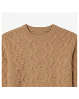 ZHILIFS | Men's Cable Crew Neck Pullover — Camel