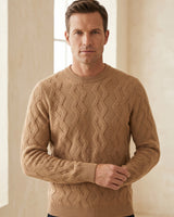 ZHILIFS | Men's Cable Crew Neck Pullover — Camel