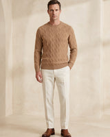 ZHILIFS | Men's Cable Crew Neck Pullover — Camel