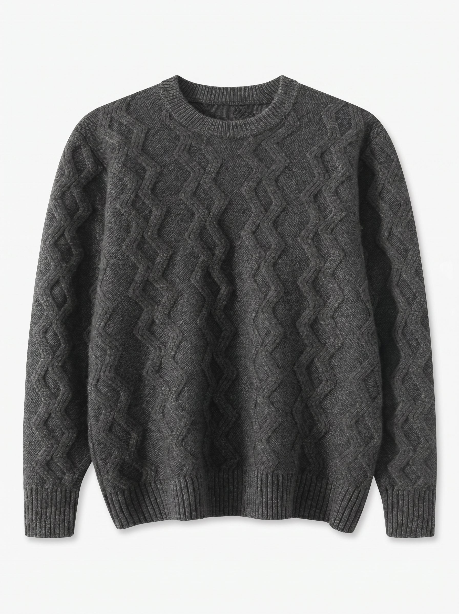 ZHILIFS | Men's Cable Crew Neck Pullover — Dark grey