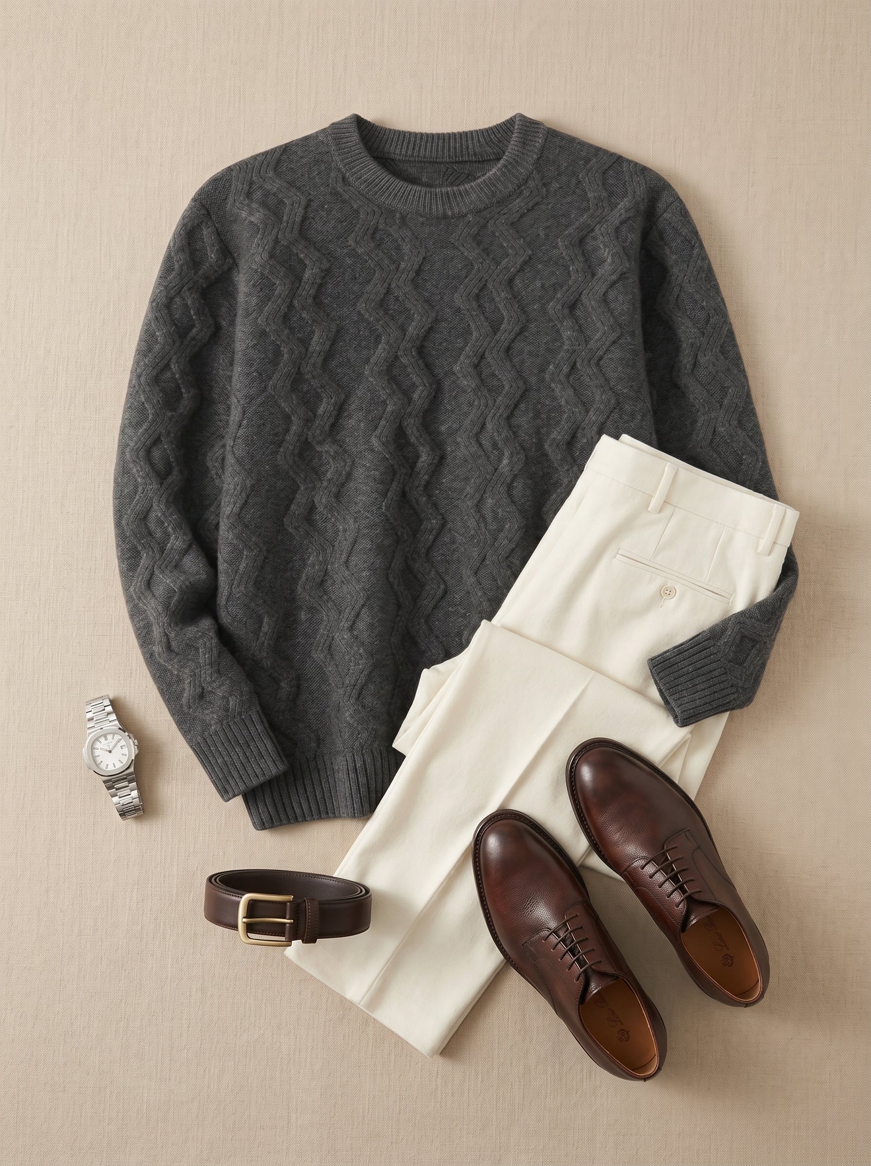 ZHILIFS | Men's Cable Crew Neck Pullover — Dark grey