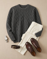 ZHILIFS | Men's Cable Crew Neck Pullover — Dark grey