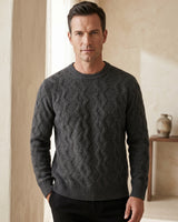 ZHILIFS | Men's Cable Crew Neck Pullover — Dark grey