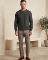 ZHILIFS | Men's Cable Crew Neck Pullover — Dark grey