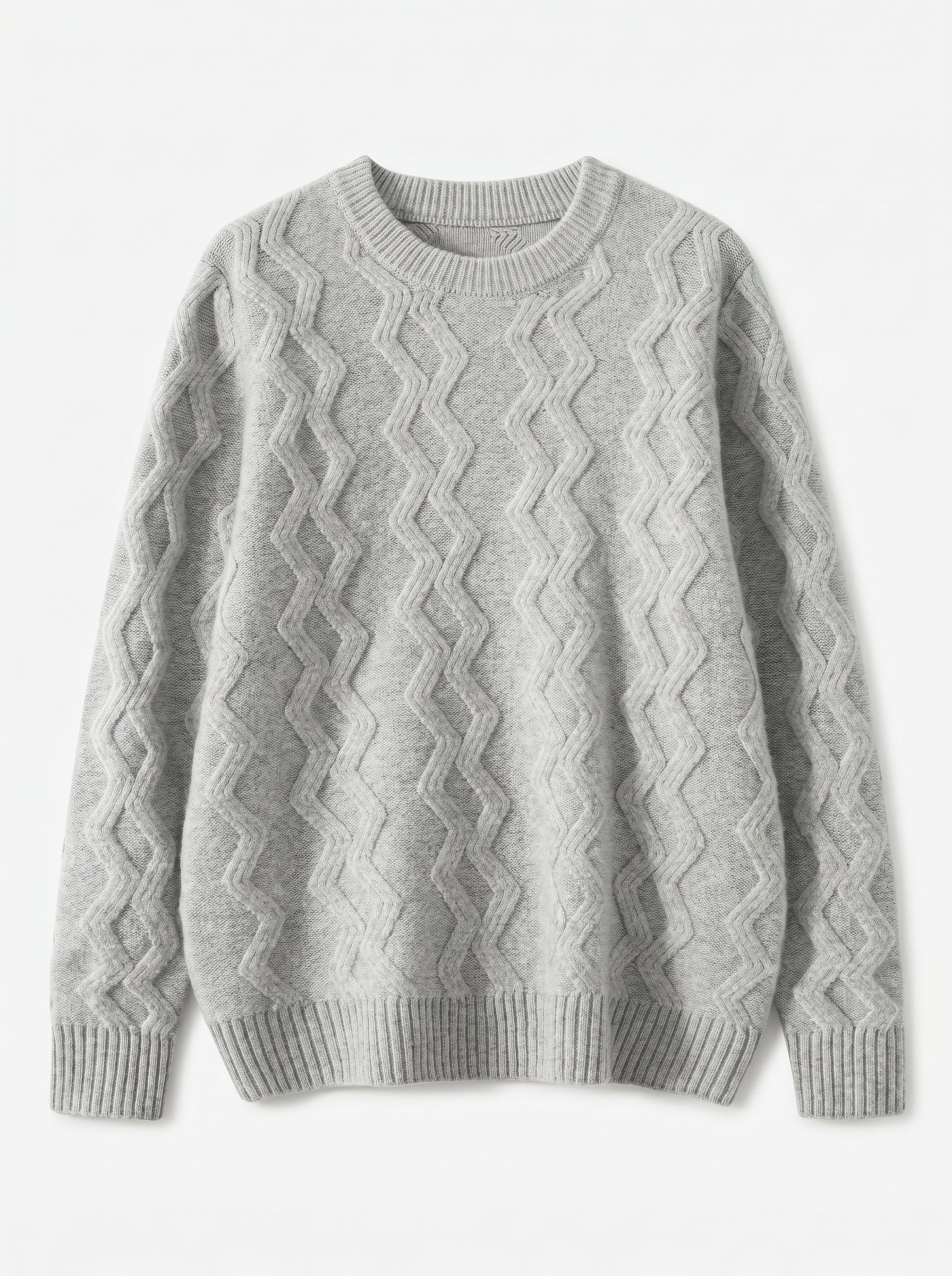ZHILIFS | Men's Cable Crew Neck Pullover — Grey