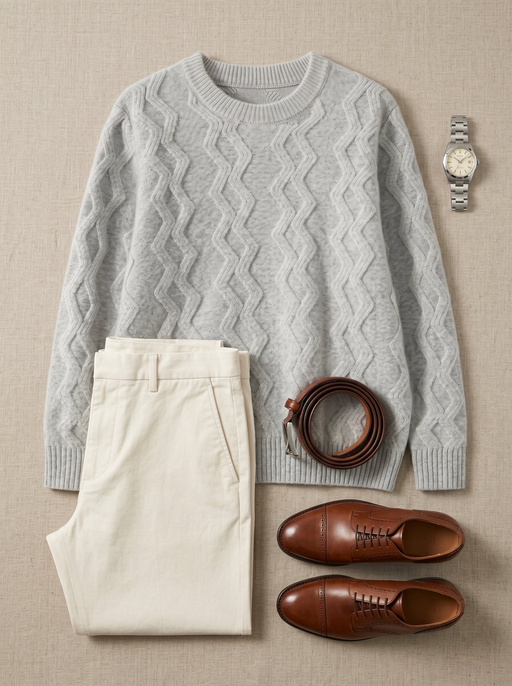 ZHILIFS | Men's Cable Crew Neck Pullover — Grey