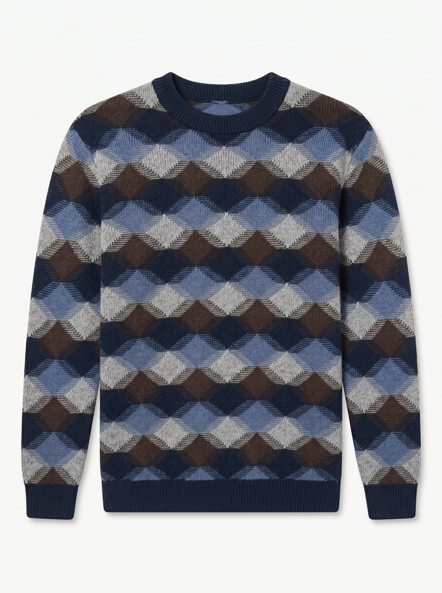 ZHILIFS | Men's Patterned Crew Neck Pullover — Blue