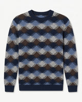 ZHILIFS | Men's Patterned Crew Neck Pullover — Blue